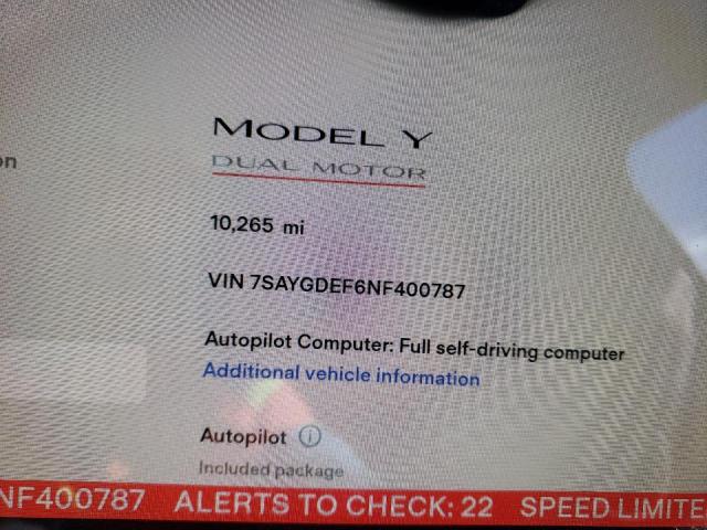 7SAYGDEF6NF400787 Tesla Model Y