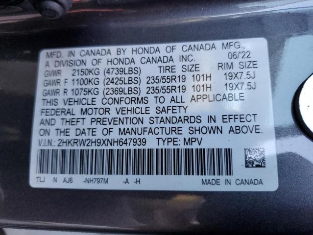 2022 HONDA CR-V TOURI - 2HKRW2H9XNH647939