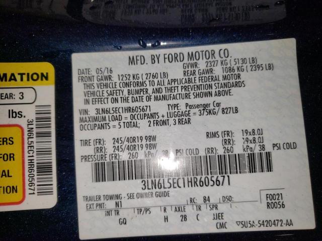 3LN6L5EC1HR605671 Lincoln MKZ