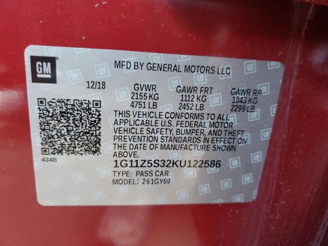 2019 CHEVROLET IMPALA LT - 1G11Z5S32KU122586