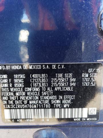 2016 HONDA HR-V EXL - 3CZRU5H76GM711780