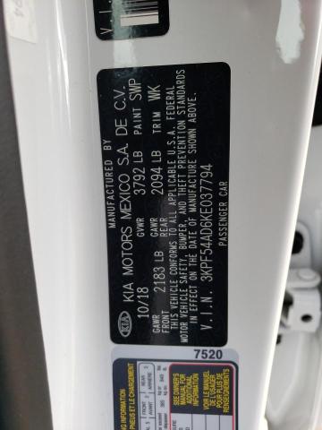 3KPF54AD6KE037794 KIA FORTE EX