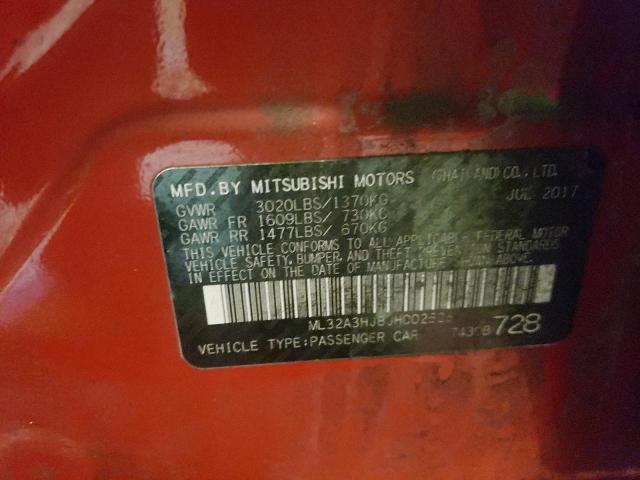 VIN: ML32A3HJ8JH002525 Auction: COPART Lot: 38380773 Location: NY - BUFFALO ML32A3HJ8JH002525 MITSUBISHI MIRAGE 2018 RED Photo 12