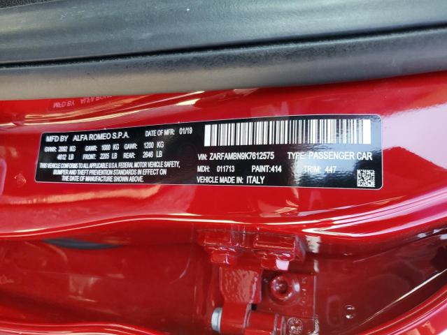 2019 ALFA ROMEO GIULIA TI - ZARFAMBN9K7612575