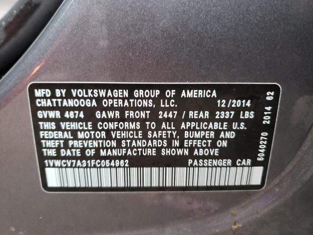 2015 VOLKSWAGEN PASSAT SEL - 1VWCV7A31FC054962