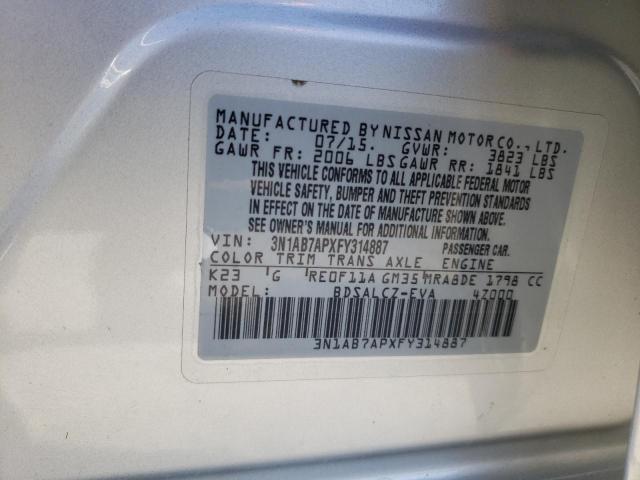 3N1AB7APXFY314887 Nissan SENTRA S