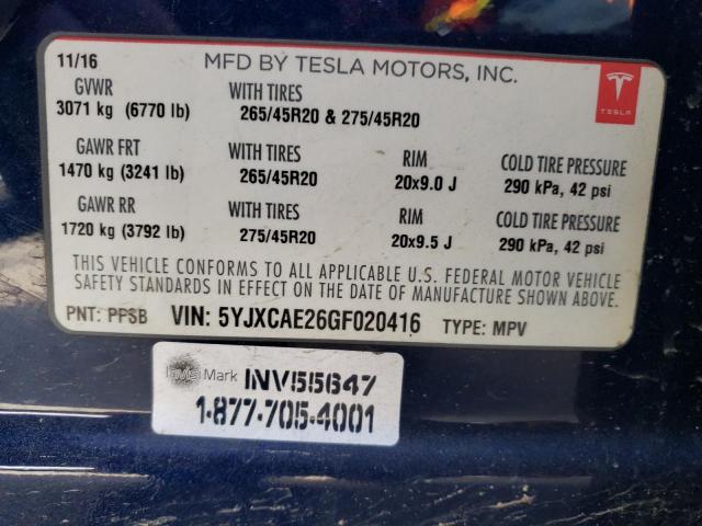 5YJXCAE26GF020416 Tesla MODEL X