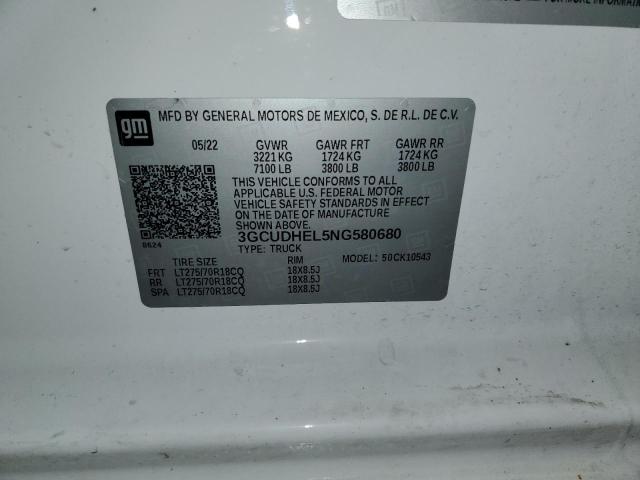 2022 CHEVROLET SILVERADO4 3GCUDHEL5NG580680