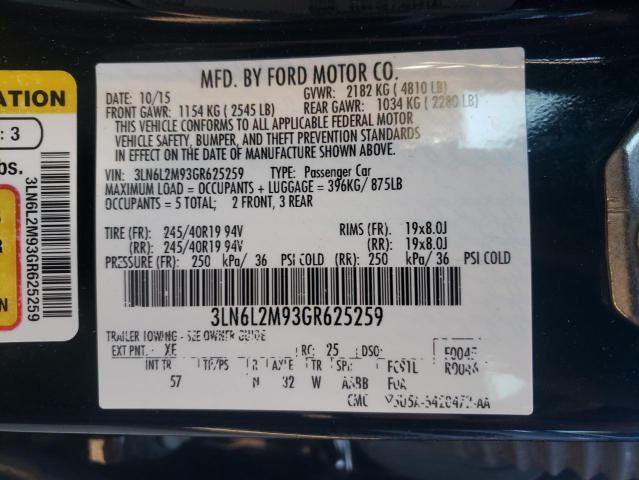 2016 LINCOLN MKZ BLACK - 3LN6L2M93GR625259