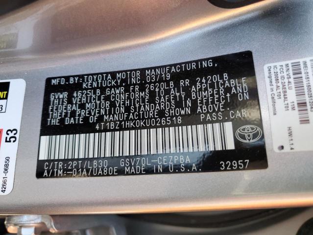 2019 TOYOTA CAMRY XSE 4T1BZ1HK0KU026518