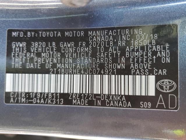 2018 TOYOTA COROLLA L 2T1BURHE4JC074921