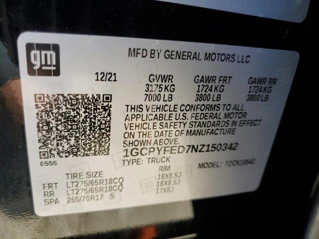 2022 CHEVROLET SILVERADO - 1GCPYFED7NZ150342