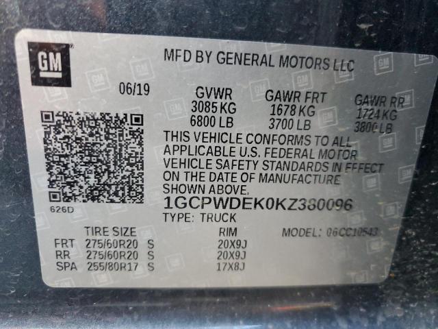 2019 CHEVROLET SILVERADO - 1GCPWDEK0KZ380096