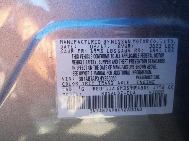 2017 NISSAN SENTRA S 3N1AB7APXHY280050