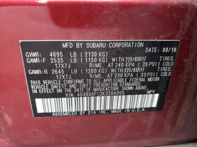 4S4BSAFC2K3204905 Subaru Outback 2.5i Premium