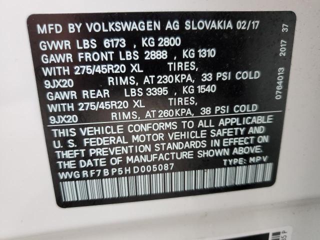 2017 VOLKSWAGEN TOUAREG WO WVGRF7BP5HD005087