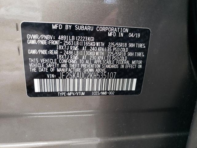 2019 SUBARU FORESTER L - JF2SKAUC2KH535107