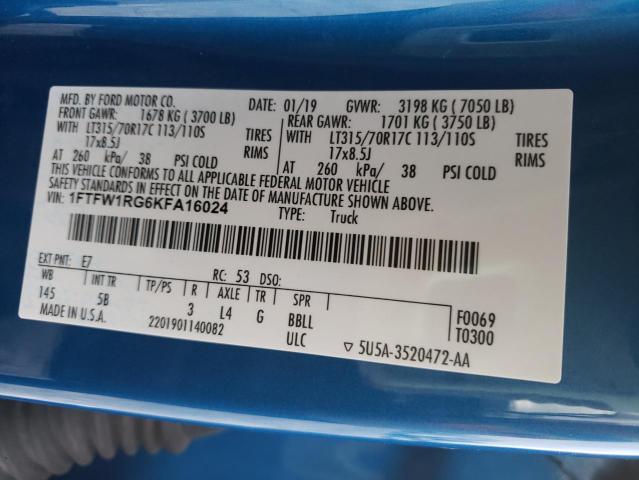 2019 FORD F150 RAPTO - 1FTFW1RG6KFA16024