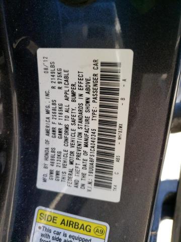 2012 ACURA TL VIN: 19UUA8F51CA040345