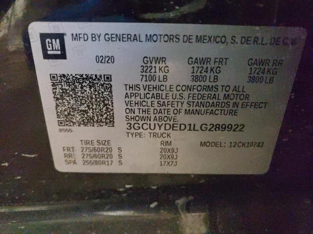 2020 CHEVROLET SILVERADO - 3GCUYDED1LG289922