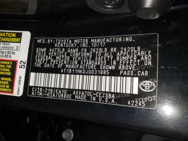 2018 TOYOTA CAMRY L - 4T1B11HK0JU031885