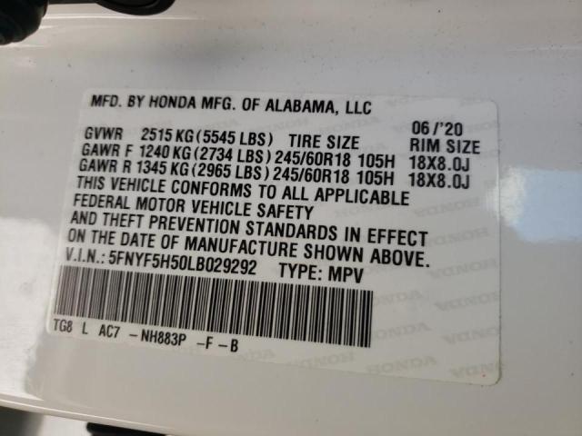 2020 HONDA PILOT EXL - 5FNYF5H50LB029292