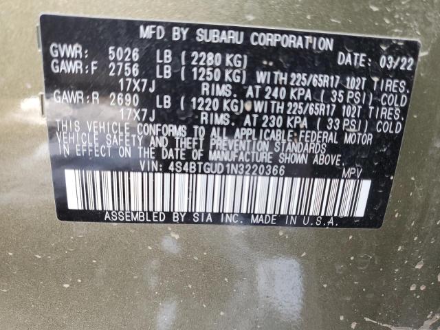2022 SUBARU OUTBACK WI 4S4BTGUD1N3220366