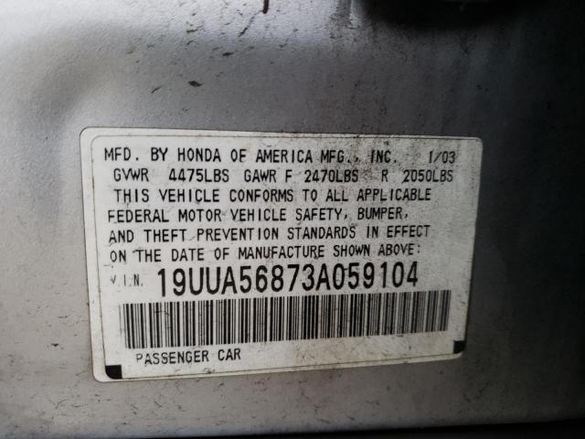 2003 ACURA 3.2TL TYPE-S VIN: 19UUA56873A059104
