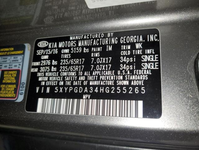 5XYPGDA34HG255265 KIA SORENTO LX