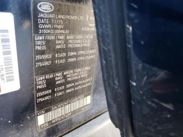 2016 LAND ROVER RANGE ROVE - SALWR2KF1GA567523