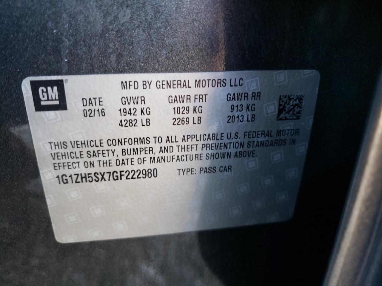 1G1ZH5SX7GF222980 CHEVROLET MALIBU 2016