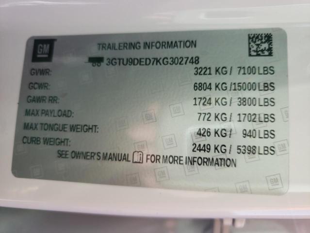 3GTU9DED7KG302748 GMC Sierra K1500 Slt