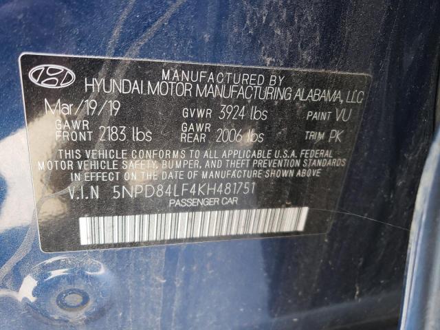 5NPD84LF4KH481751 Hyundai ELANTRA SEL