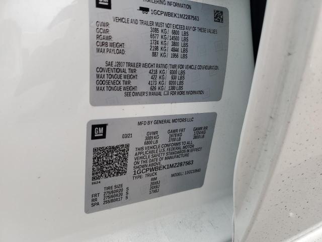 2021 CHEVROLET SILVERADO 1GCPWBEK1MZ287563