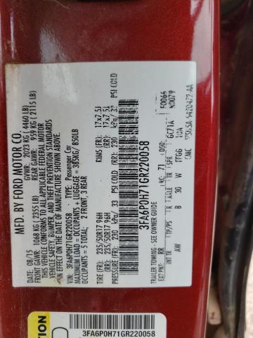 2016 FORD FUSION SE - 3FA6P0H71GR220058