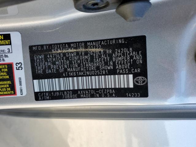 2022 TOYOTA CAMRY XSE 4T1K61AK2NU025281