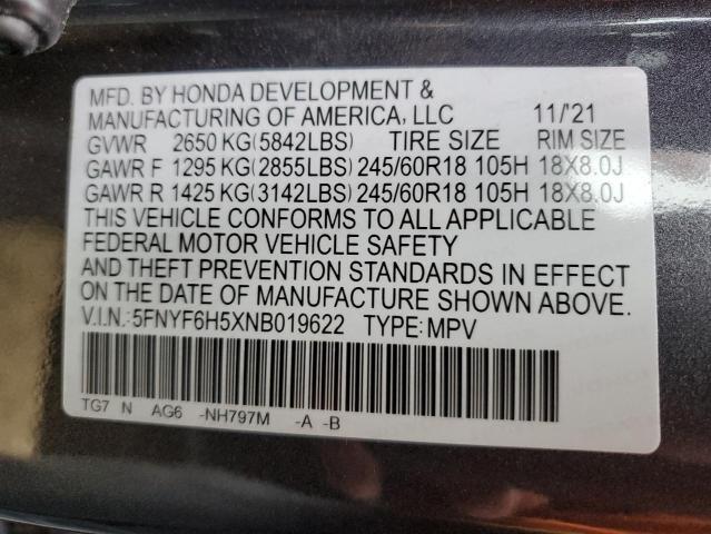 2022 HONDA PILOT EXL - 5FNYF6H5XNB019622