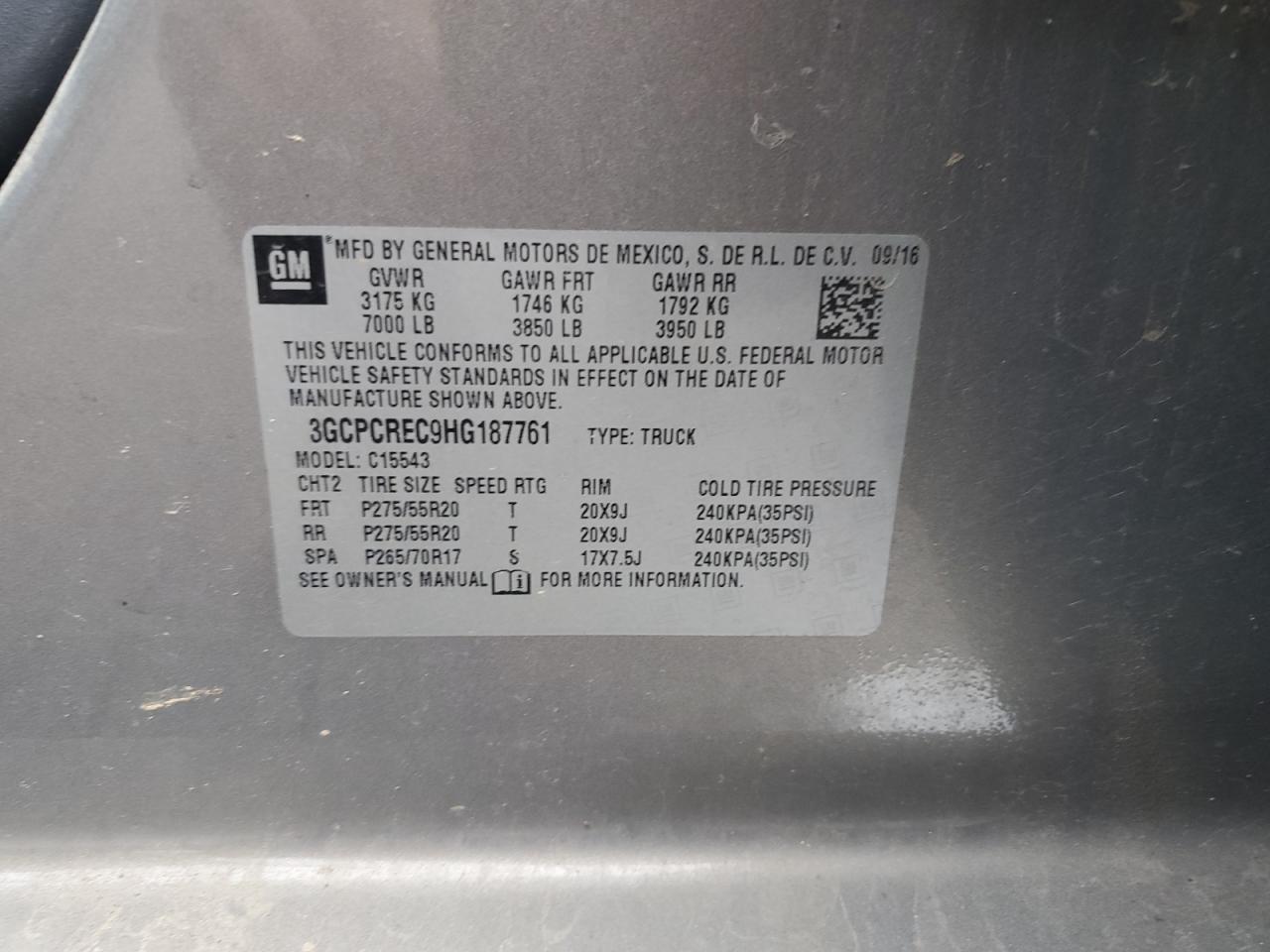 3GCPCREC9HG187761 CHEVROLET ALL Models 2017