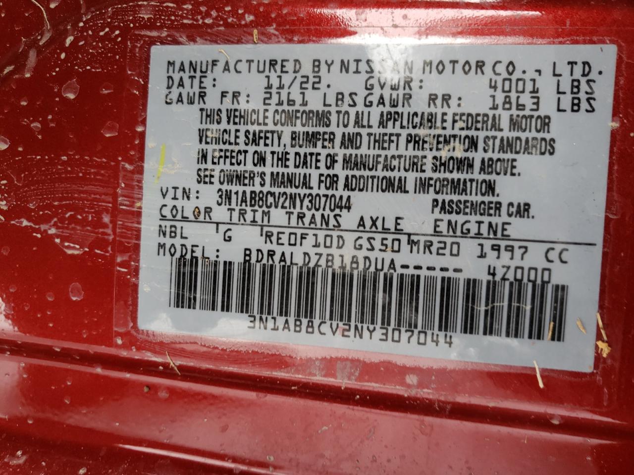 3N1AB8CV2NY307044 NISSAN SENTRA 2022