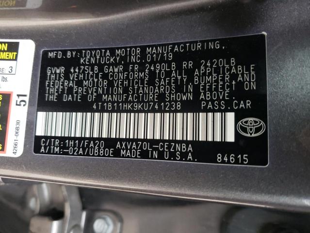 2019 TOYOTA CAMRY L - 4T1B11HK9KU741238