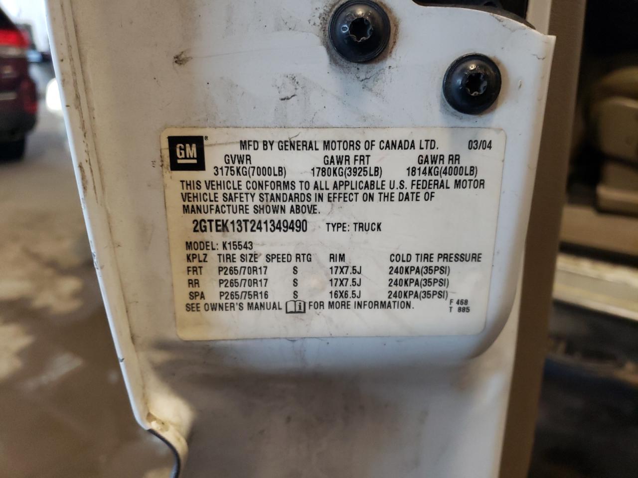 2004 GMC NEW SIERRA K1500 - 2GTEK13T241349490