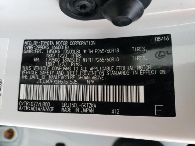 2017 LEXUS GX 460 PRE JTJJM7FX0H5151535