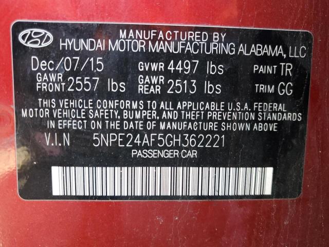 2016 HYUNDAI SONATA SE 5NPE24AF5GH362221