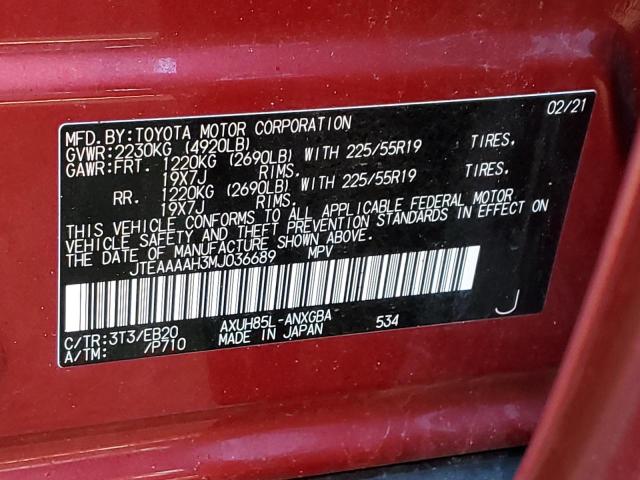 2021 TOYOTA VENZA JTEAAAAH3MJ036689