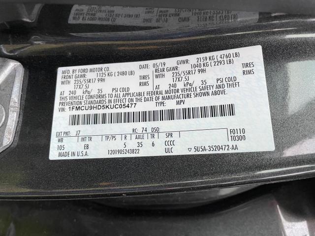 2019 FORD ESCAPE SEL - 1FMCU9HD5KUC05477
