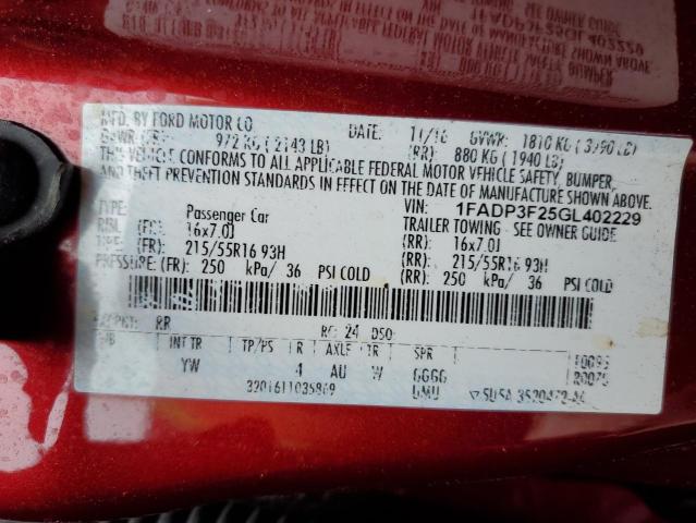 2016 FORD FOCUS, 1FADP3F25GL402229 - 12