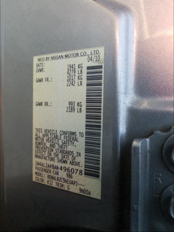 2010 NISSAN ALTIMA BAS 1N4AL2AP8AN496078