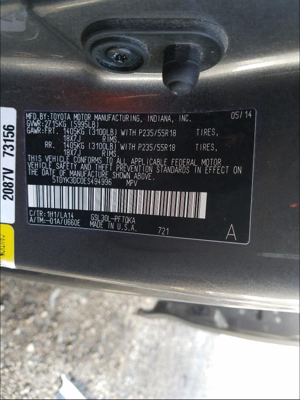 2014 TOYOTA SIENNA 5TDYK3DC0ES494996