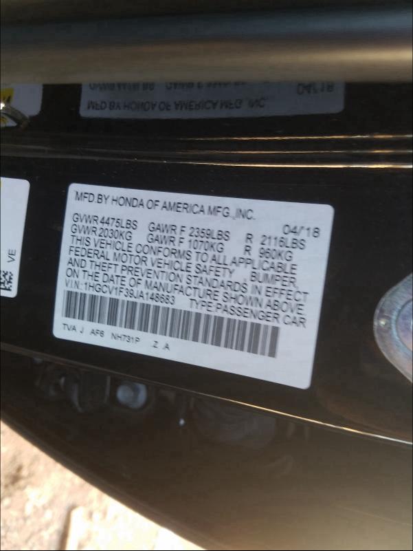 2018 HONDA ACCORD SPO 1HGCV1F39JA148683