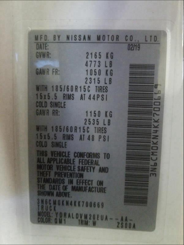 2019 NISSAN NV200 2.5S 3N6CM0KN4KK700669